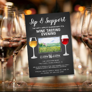 wine and cheese fundraiser event sip and support invitation