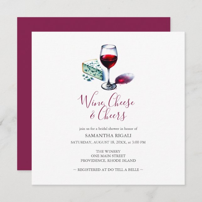 Wine and Cheese Illustration Bridal Shower Invitation (Front/Back)