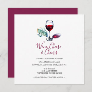 Wine and Cheese Illustration Bridal Shower Invitation