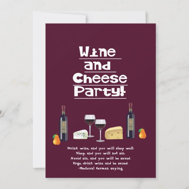 Wine and Cheese Party-Cheese, Wine Bottles, Fruit Invitation (Front)
