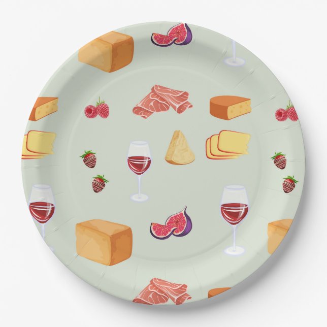 Wine and Cheese Pattern Paper Plate (Front)