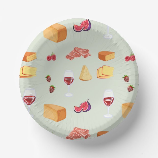 Wine and Cheese Pattern Paper Plate (Front)