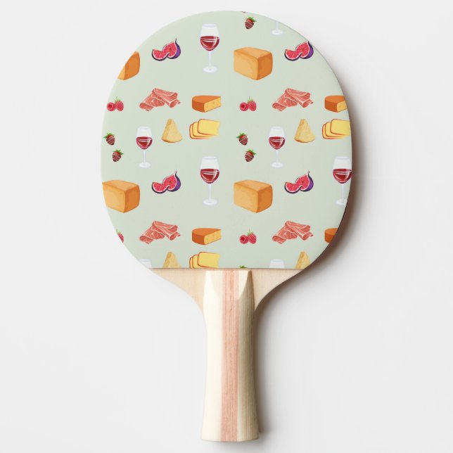 Wine and Cheese Pattern Ping Pong Paddle (Front)