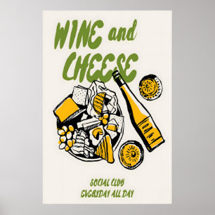 Wine and Cheese Social Club Print Retro Kitchen
