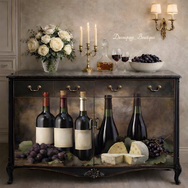 Wine and Cheese Still Life Decoupage Tissue Paper (Wine And Cheese Still Life Decoupage Tissue Paper Mockup)
