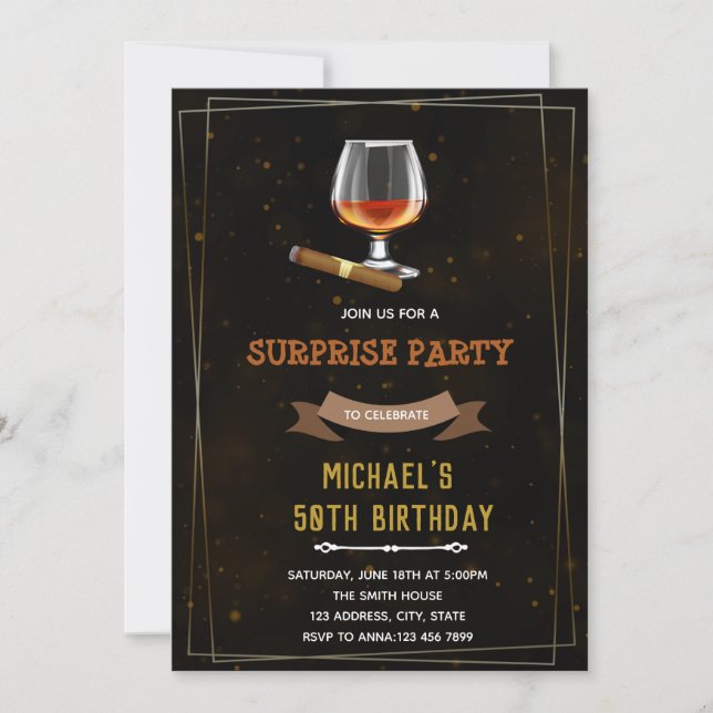 Wine and cigar adult birthday invitation (Front)