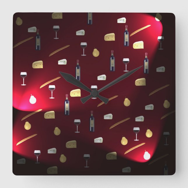 Wine And Food Cranberry Lights Square Wall Clock (Front)