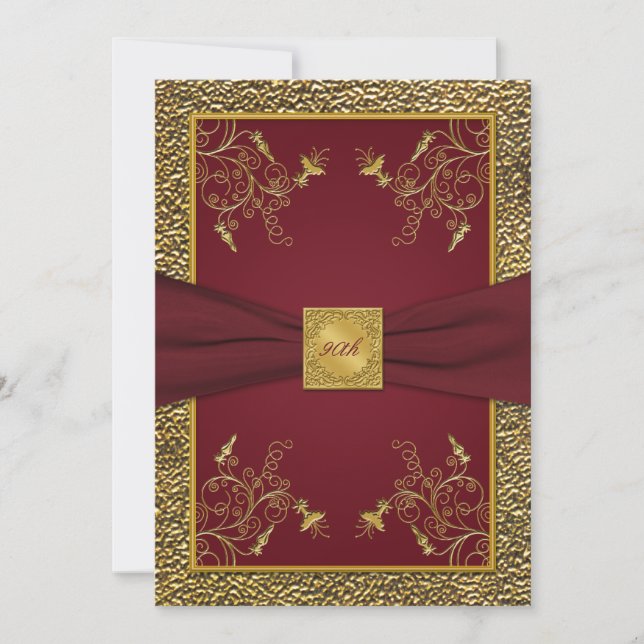 Wine and Gold Medallion 90th Birthday Invitation (Front)