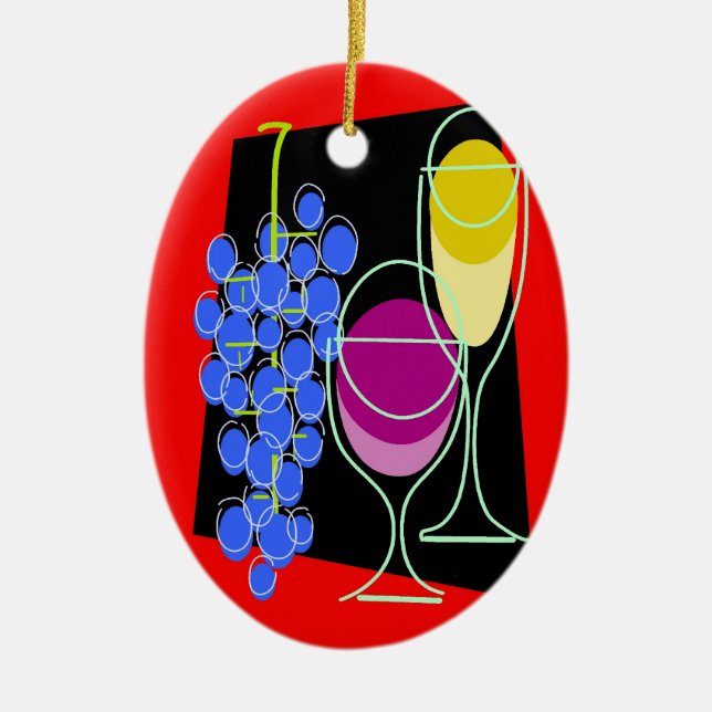 Wine and Grapes Ceramic Tree Decoration (Front)