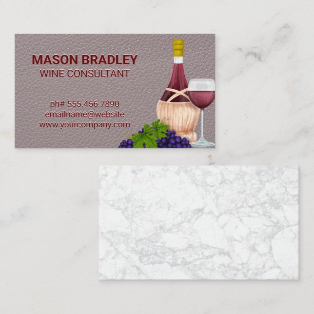 Wine and Grapes | Leather | Marble  Business Card (Front/Back)