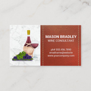 Wine and Grapes   Marble with Stitched Leather Business Card