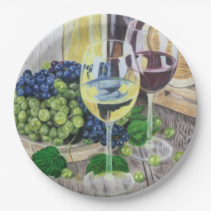Wine and Grapes Paper Plate