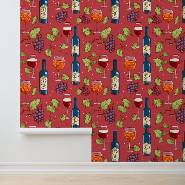 Wine and Grapes Pattern Wallpaper (Application)