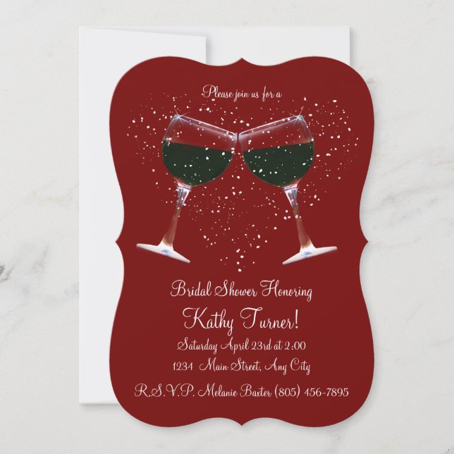 Wine and Heart Themed Bridal Shower Invitation (Front)