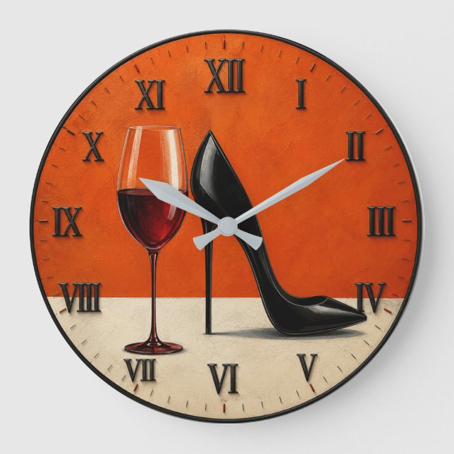 Wine and High Heels Modern Wall Art Large Clock (Front)