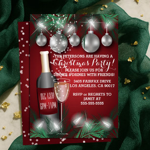 Wine and Ornaments Red Christmas Holiday Party Invitation