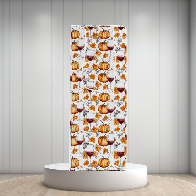 Wine and Pumpkins Watercolor Autumn  Wine Gift Bag (Creator Uploaded)