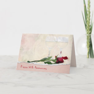 Wine and Red Rose 50th Anniversary Card