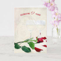 Wine and Red Rose for 61st Anniversary Card