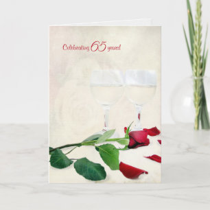 wine and red rose for 65th anniversary card