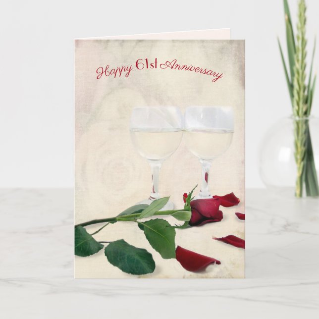 Wine and Rose 61st Anniversary Card (Front)