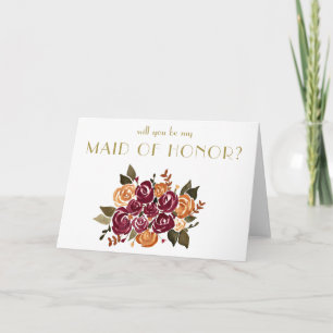 Wine and Roses Will You Be My Maid of Honour Invitation