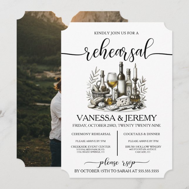 Wine and Snacks Rehearsal Dinner Invitation (Front/Back)