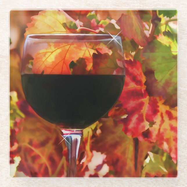 Wine and Vineyard Glass Coaster (Front)
