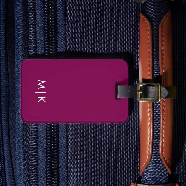 Wine and White  Modern Monogram  Luggage Tag (Front Insitu 4)