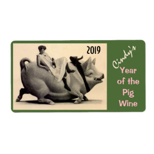 Wine Antique Fun Lady & Pig Labels Personalise