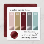 Wine Aqua & Gold Winter Wedding Colour Palette Car Invitation<br><div class="desc">After month's of studying and watching for the hottest colour trends, The 2021 Wedding colour combos are in! A collection of 10 wedding colour palettes created with coordinating wedding invitation Stationery Collections. This is Chic Paperie's Wedding Colour Palette Card in the Winter Colorway of: Wine, Old Gold, Cascade Aqua Teal,...</div>