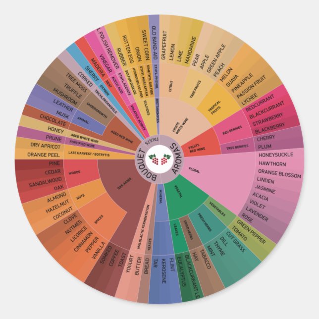 Wine Aroma Wheel Classic Round Sticker (Front)