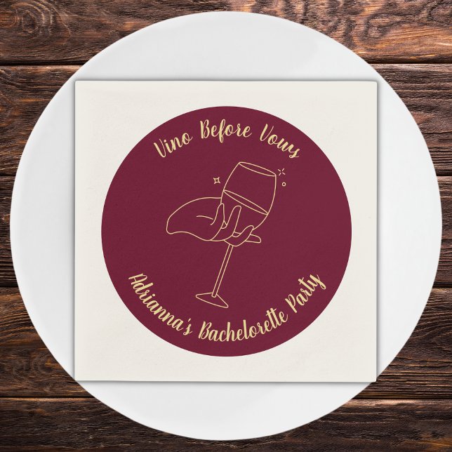 Wine Bachelorette Burgundy Vino Before Vows Napkin (wine bachelorette party napkins vino before vows elegant burgunde and golden bach party)