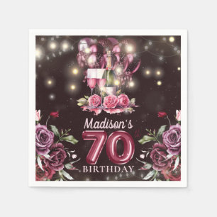 Wine & Balloons 70th Birthday Personalised Napkin