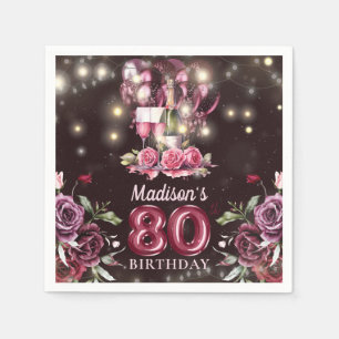 Wine & Balloons 80th Birthday Personalised Napkin