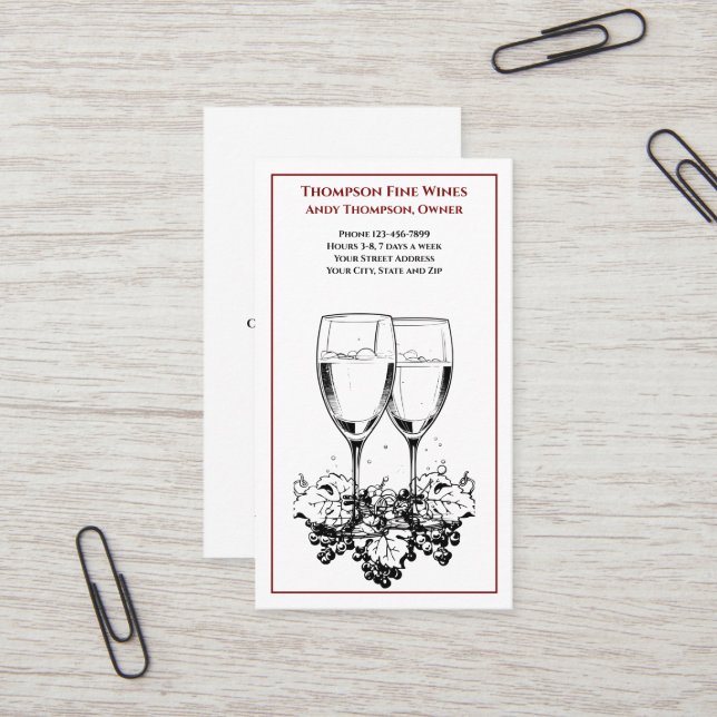 Wine Bar Winery Bartender Business Card (Front/Back In Situ)