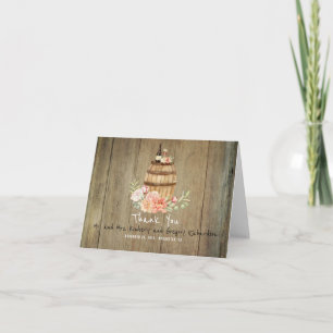 Wine Barrel and Pink Blush Floral Rustic Thank You Card