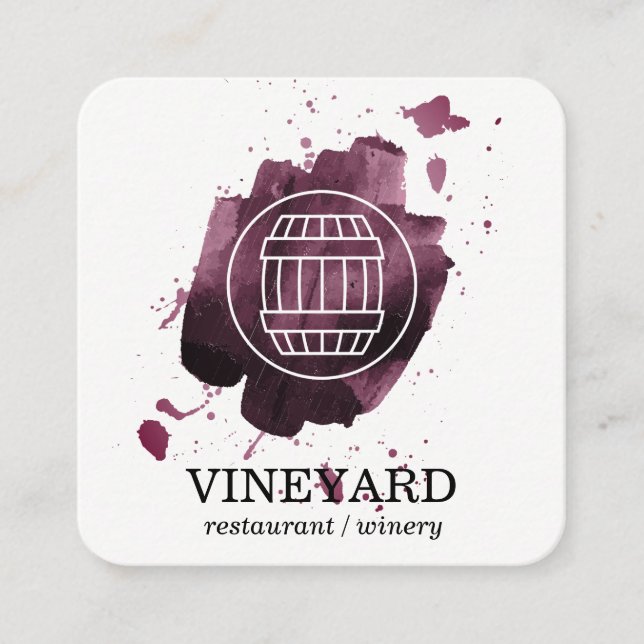 Wine Barrel | Artistic Brushed | Vineyard Square Business Card (Front)