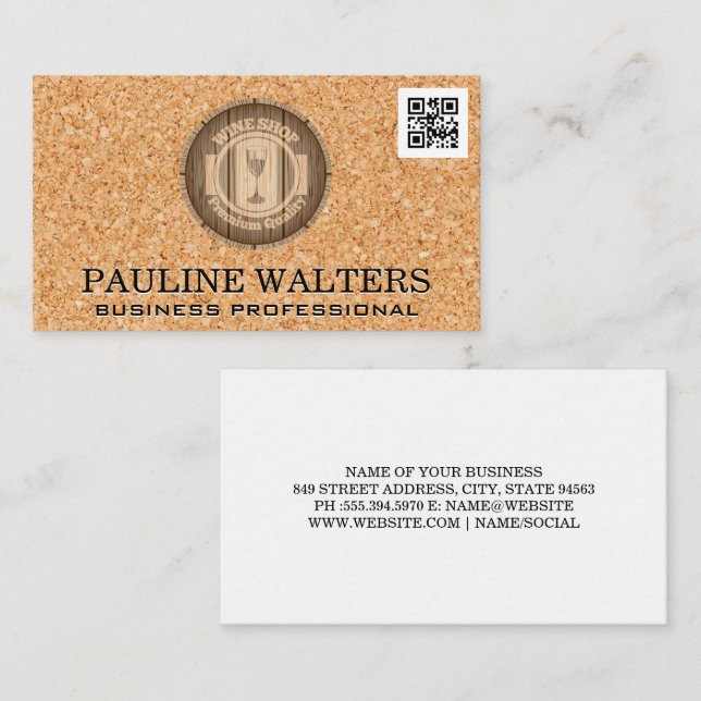 Wine Barrel | Cork | qr code Business Card (Front/Back)