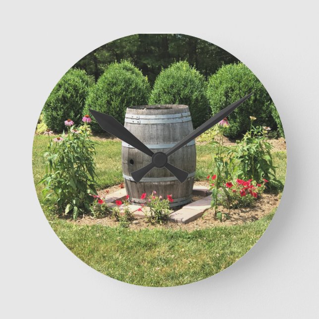 Wine Barrel Garden Decor, Chateau Morrisette, VA Round Clock (Front)