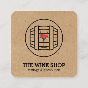 Wine Barrel & Glass Sommelier Square Business Card