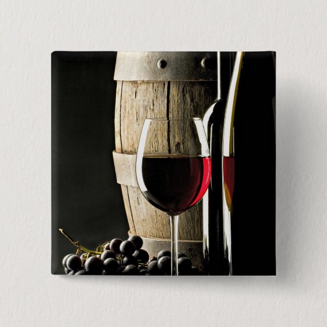 Wine Barrel, Grapes, and Glass 15 Cm Square Badge (Front)