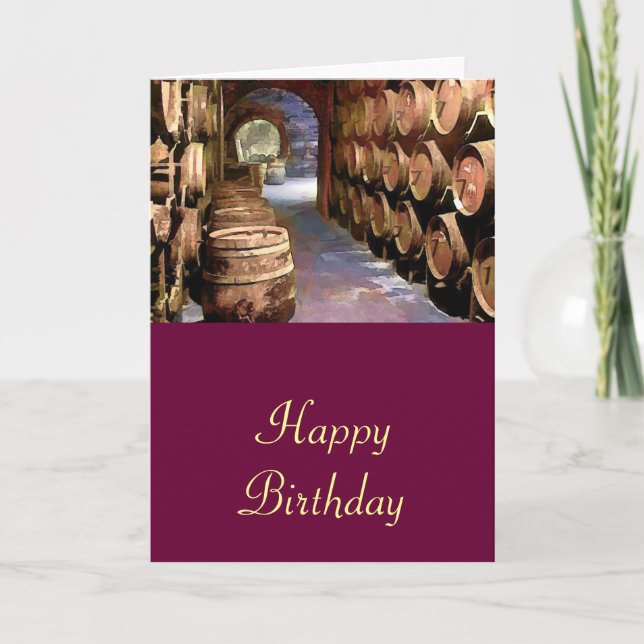Wine Barrels in the Wine Cellar Birthday Card (Front)