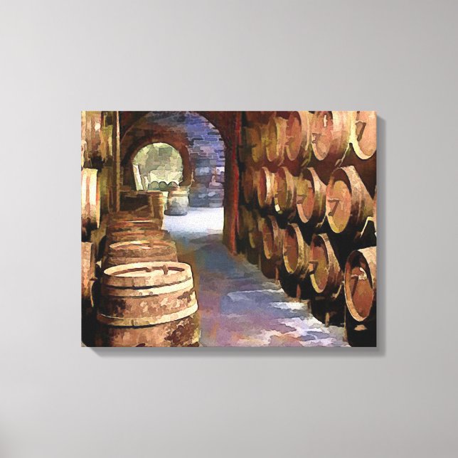 Wine Barrels in the Wine Cellar Canvas Print (Front)