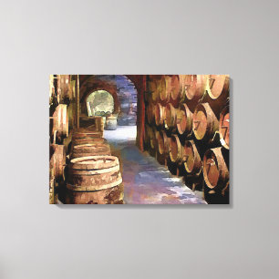 Wine Barrels in the Wine Cellar Canvas Print