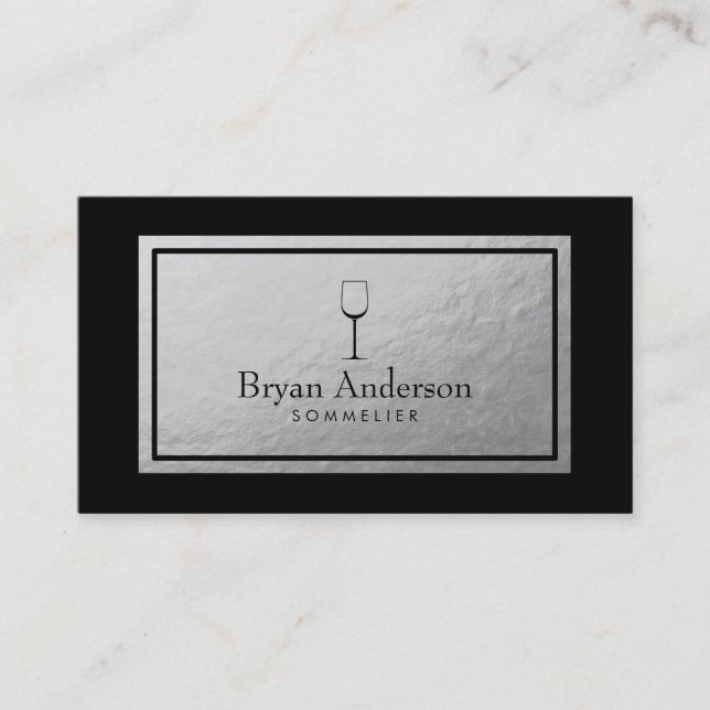 Wine Bartender Sommelier Faux Silver Foil Business Card (Front)