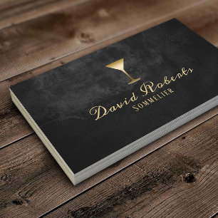 Wine Bartender Sommelier Modern Black & Gold Business Card