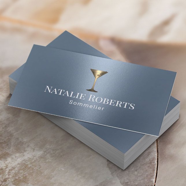 Wine Bartender Sommelier Modern Dusty Blue Business Card (Creator Uploaded)
