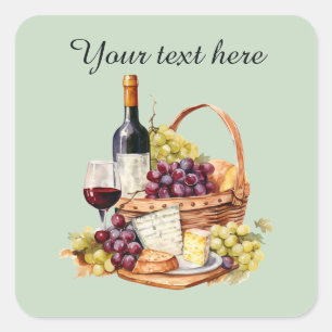 Wine basket add text  square sticker