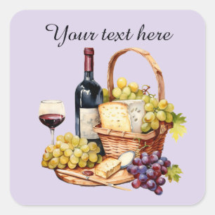 Wine basket add text square sticker